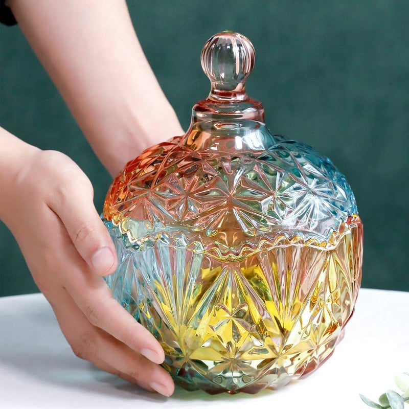 Danmu 1Pc Colorful Glass Storage Jar with Lid Candy Cookie Jar Jewelry Box Buffet Jar Biscuit Containers (750ml / 26oz) - Image 5